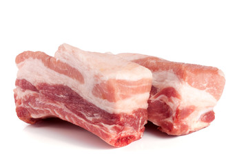 pieces of pork isolated on white background