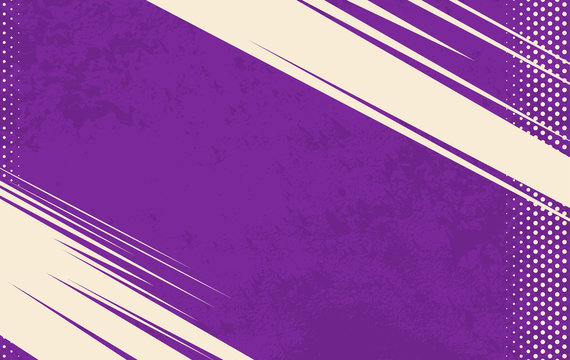 Vector Comic Book Background. Grunge halftone background. Violet striped backdrop