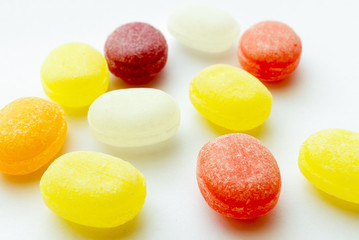 Close-up colorful hard candies isolated 