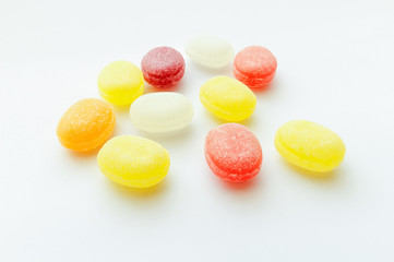 Close-up colorful hard candies isolated 