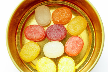 Close-up colorful hard candies isolated 