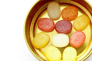 Close-up colorful hard candies isolated 