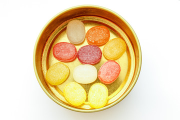 Close-up colorful hard candies isolated 