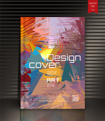 Cover design for Annual Report, Catalog or Magazine, Book or Brochure, Booklet or flyer. Layout template in A4 with triangular elements. Creative concept in bright colors. Vector Illustration