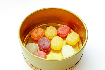 Close-up colorful hard candies isolated 