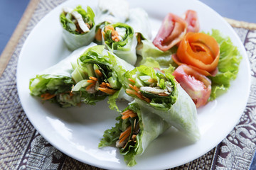 Fresh spring rolls with chicken