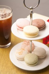 Sweet and colourful french macaroons or Dessert.