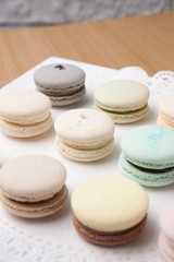 Sweet and colourful french macaroons .