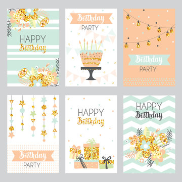 Set of greeting cards in pastel colors.