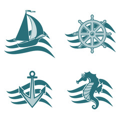 Set of logos on the theme of the sea