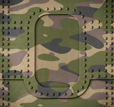 Army camouflage metal armor door with rivets background 3d illustration