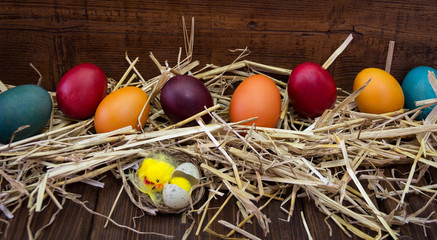 Easter eggs on straw