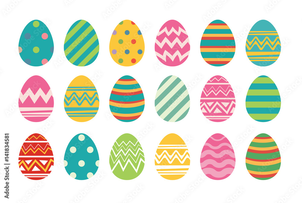 Wall mural Set of easter eggs flat design on white background.