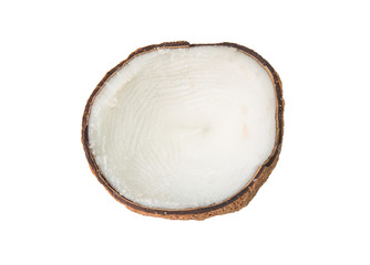 Coconut cut in half isolated on white background.