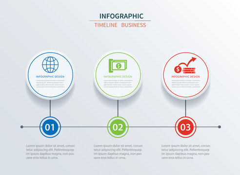 Business infographics template 3 data with circle. Can be used for workflow layout, diagram, number options,  web design, presentations