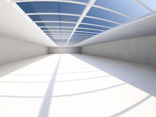 Sunny big open area with skylight. 3D rendering.