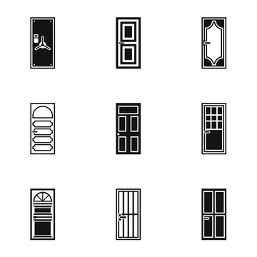 Types of doors icons set, simple style