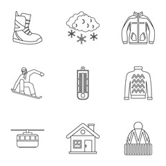 Winter holidays icons set, outline style