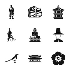 Naklejka premium Country of South Korea icons set, simple style