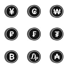 Money of countries icons set, simple style