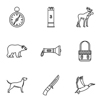 Hunting icons set, outline style
