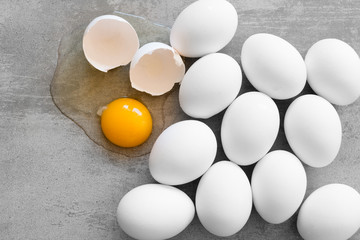White eggs on a concrete table