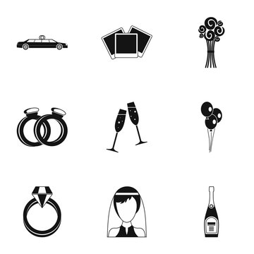Marriage icons set, simple style