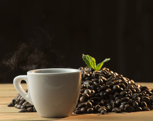cup of coffee on the wooden table