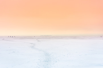 Frozen lake in winter landscape