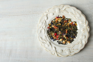 Herbal tea in a  plate
