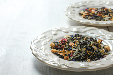 Herbal tea in a  plate