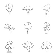 Arboreal plant icons set, outline style