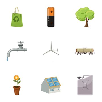 Environment icons set, cartoon style