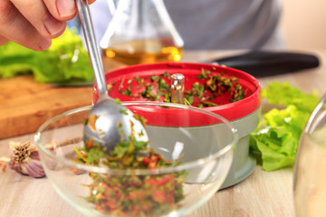 cooking a spicy condiment for meat