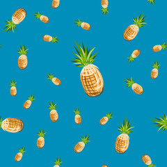 Seamless pattern with pineapple for textile and print. Summer colorful tropical textile print.