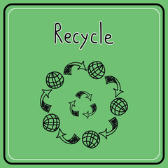 Sketch doodle recycle reuse symbol. Hand drawn vector recycle icon. Recycle sign for ecological design