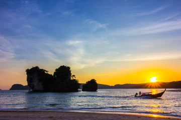 Andaman Sea in the evening sightseeing boats in Ao Nang. Krabi, Thailand
