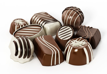 Assorted chocolates isolated on white background. 3D illustration
