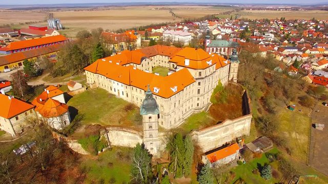 Aerial view to Premonstratesian monastery from 13th century. Famous location for filmmakers. Source of many world famed movies. Chotesov, Czech Republic, Central Europe. 