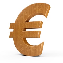 3d Rendering wood material italic Euro symbol € isolated white background