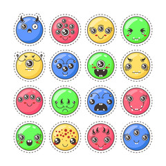 Set of cute lovely kawaii emoticon. Sticker collection.