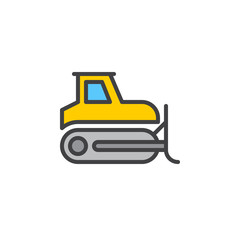 Obraz premium Bulldozer, crawler line icon, filled outline vector sign, linear colorful pictogram isolated on white. Symbol, logo illustration. Editable stroke. Pixel perfect