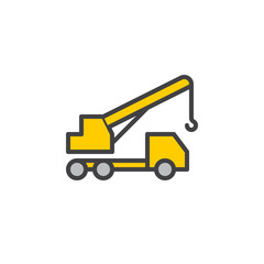 Fototapeta na wymiar Mobile, telescopic truck mounted crane line icon, filled outline vector sign, linear colorful pictogram isolated on white. Symbol, logo illustration. Editable stroke. Pixel perfect