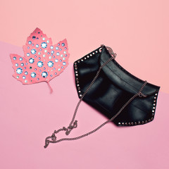 Fashion accessories for women. Clutch bag. Rhinestones glam vibes.Style minimal art