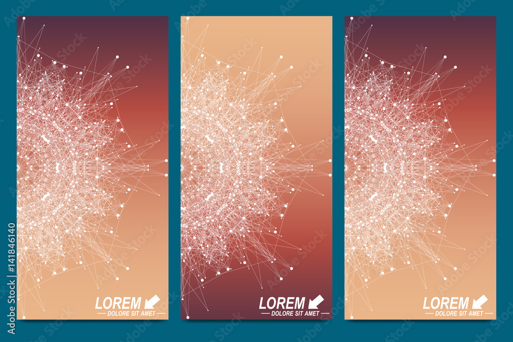 Aufkleber Modern set of vector flyers. Geometric abstract presentation. Molecule and communication background for medicine, science, technology, chemistry. Cybernetic dots. Lines plexus. Card surface.