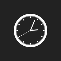 Clock icon, flat design. Vector illustration on black background