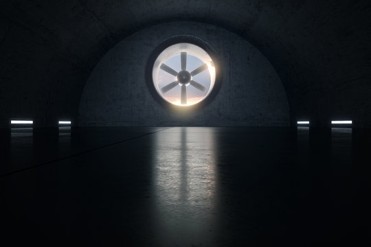 3d render of concrete garage with ventilation system