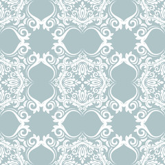Seamless baroque blue and white pattern. Traditional classic orient ornament - obrazy, fototapety, plakaty