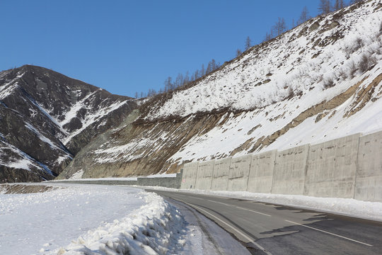 Gabion - protection of the mountain road from rocky talus