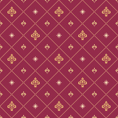 Fototapeta premium Seamless red and golden ornament. Modern geometric pattern with royal lilies